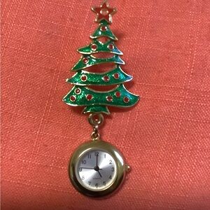 Vintage Christmas Tree Brooch with Gold Watch